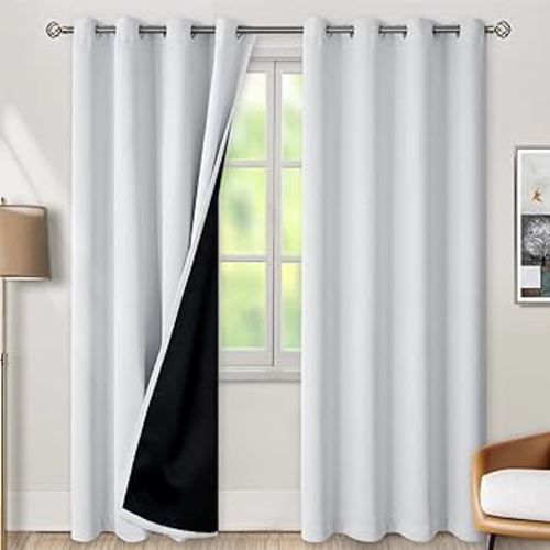 BGment 100% Blackout Curtains for Nursery Bedroom Darkening, 2 Panels Greyish White 52W x 84L