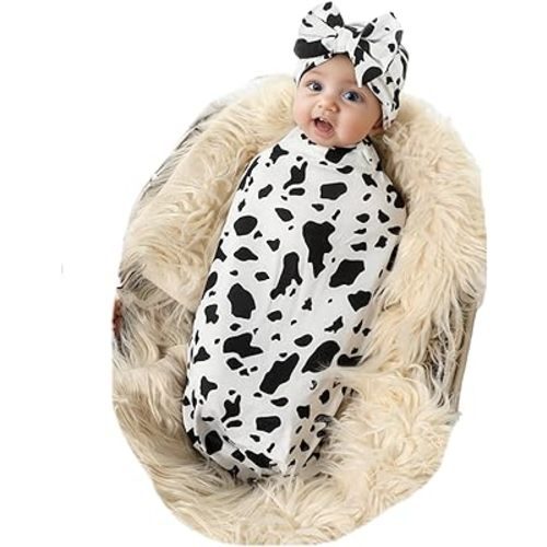 Galabloomer Receiving Blanket Headband Set Flower Print Baby Swaddle Receiving Blankets
