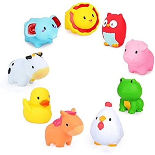 Seckton Sand Toys for 1-3 Year Old Kids Squeeze Toys Cartoon Animal Bath Toys Water Squirt Toys Pool Party Favors Christmas Birthday Gifts Elephant Pig Chick Duck Cow Lion Frog (9 Pack) - Mixed Animal