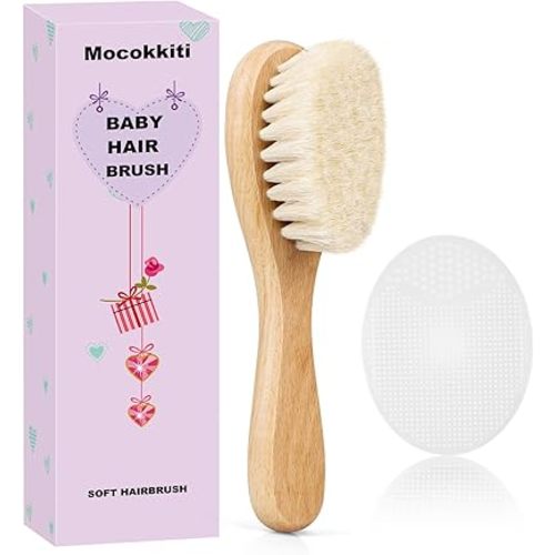 Baby Hair Brush and White Cradle Cap Brush Set for Newborns and Toddlers, Wooden Baby Hair Brush Set with Soft Goat Bristle, Baby Hair Care Kit (2PCS)