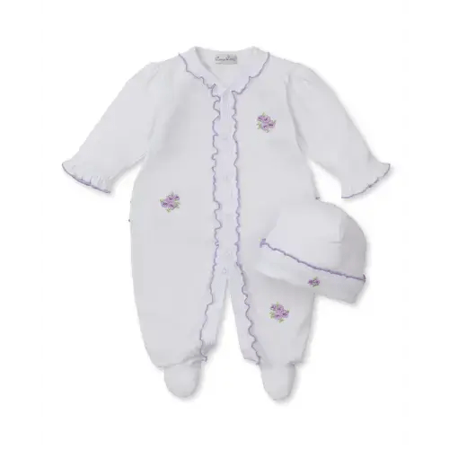 Roses and Blooms White/Lilac Footie & Hat Set