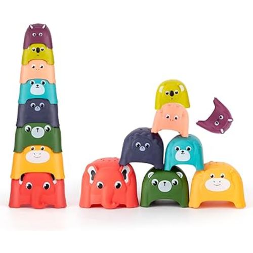 EINSTEM Toddler Toys Age 1-2, 2-4, Animal Stacking Cups, Baby Toys for Boys and Girls Learning Sorting and Building Blocks, 8 Pieces