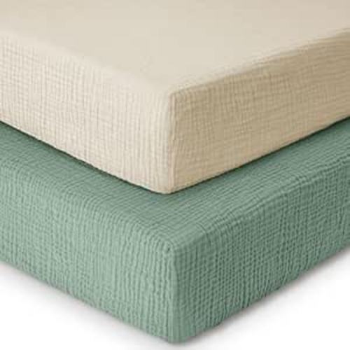 Yoofoss Muslin Crib Sheets for Boys Girls 100% Cotton Fitted Baby Crib Sheet 2 Pack Soft and Breathable for Standard Crib Mattress & Toddler Mattress 52"x28" Apricot&Green