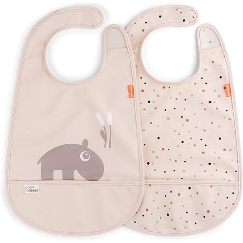 Done by Deer Bibs with Velcro Closure - 2 Pack Waterproof Bibs with Food Catcher Pocket, Soft and Durable, Easy to Clean