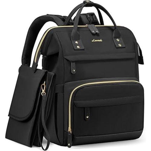 LOVEVOOK Diaper Bag Backpack, Baby Bag with Changing Station, Large Diaper Backpack for Moms Dads, Waterproof Leather Accents Baby Boy and Girl Bag for Travel Baby Essentials, Black