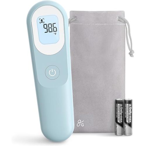 Greater Goods No-Touch Infrared Digital Thermometer for Adults, Kids, and Babies, Forehead Thermometer with Ergonomic Grip, Fever Alarm, HSA FSA Eligible, Powder Blue
