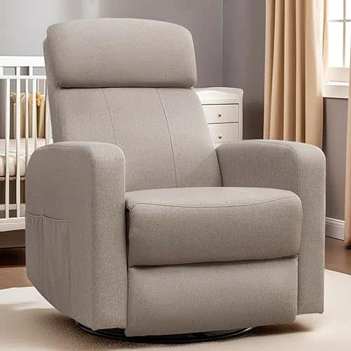 Power Swivel Recliner Chairs for Adults, Electric Glider Rocking Chair Nursery, Glider Recliner Nursery Chair with Classified Side Pocket, Nursery Rocking Chairs with USB and Type-C Ports