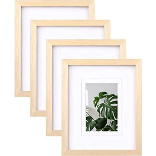 Egofine 8x10 Picture Frames Made of Solid Wood with Plexiglass, Display Pictures 4x6/5x7 with Mat or 8x10 Without Mat Set of 4 for Tabletop and Wall Mounting, Natural Wood
