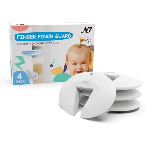 Neobay Door Pinch Guard and Door Slam Stopper, Durable Silicone Door Finger Pinch Guard, Prevents Finger Pinch Injuries, Slamming Doors, Door Safety for Kids, 4 Packs White Basic.