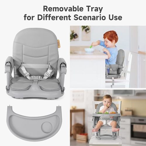 YOLEO High Chair for Toddlers Folding Compact Portable Booster Seat Babies/Kids Chair on Chair for Dining Table Camping (Grey) - With Cushion