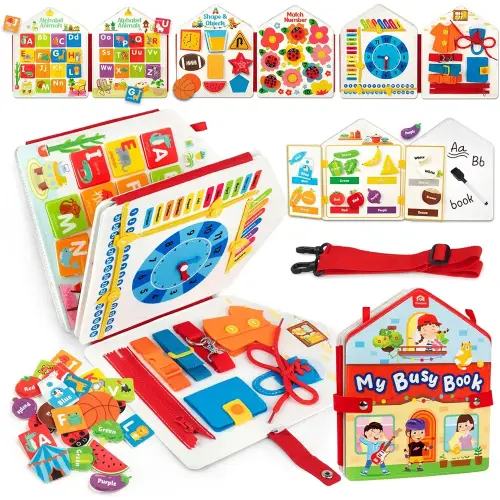 Coogam Toddler Felt Montessori Busy Book, Activity Sensory Boards Fine Motor Skill Quiet Book Car Travel Binder Autism Toys Preschool Learning Educational Gift for 3 4 5 Year Old