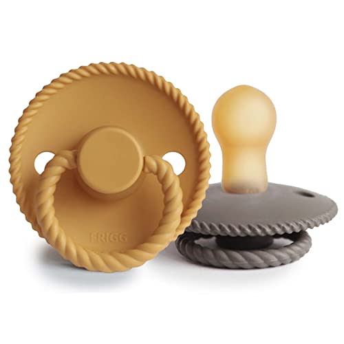 FRIGG Rope Natural Rubber Baby Pacifier | Made in Denmark | BPA-Free (Honey Gold/Portobello, 0-6 Months)