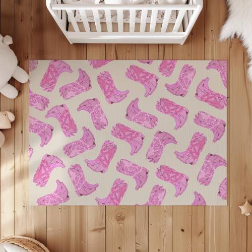 Pink Boot Rug Nursery Girl Western Theme Room Decor Pink Cowgirl Boot Rug for Horse Girl Bedroom Aesthetic Pink Cowgirl Playroom Rug Western