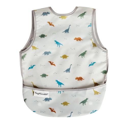 Tiny Twinkle Mess Proof Baby Bib - Waterproof & Lightweight Baby-Led Weaning Apron | 100% Recycled Polyester, Easy Clean & Machine Washable (Dinosaur, Small 6-24 Months)