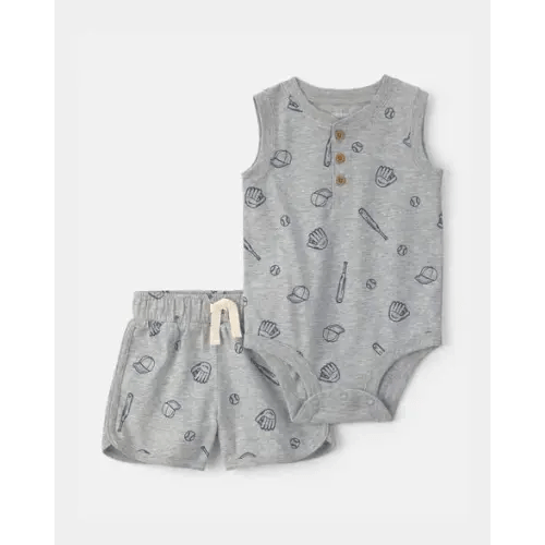 Baby Boy 2-Piece Baseball Sleeveless Bodysuit & Short Set - Grey | Carter's