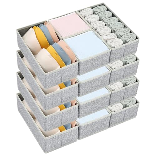 DIMJ Drawer Organizers for Clothing, Set of 16 Dresser Drawer Organizers, Fabric Closet Organizers and Storage, Drawer Dividers for Baby Clothes, Socks, Belt, Tie (Gray)