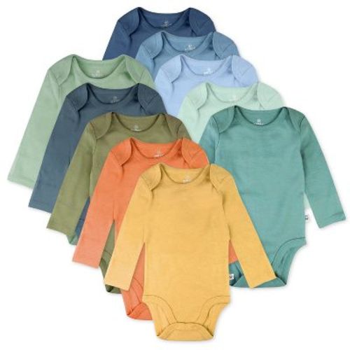 10-pack Organic Cotton Long Sleeve Bodysuits Rainbow Blue Gems Newborn