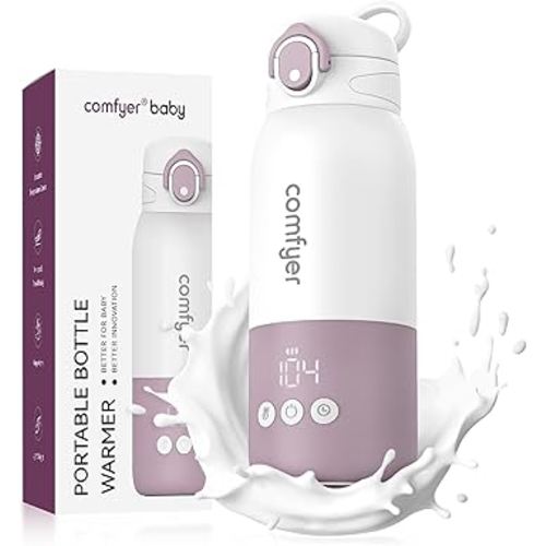 Portable Milk Warmer for Travel, Portable Bottle Warmer with Fast Heating & Long Battery Life, Instant Breast Milk, Formula or Water Warmer with 12 Ounces Big Capacity, Baby Flask for Vehicle