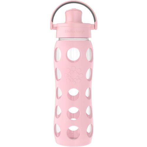 Lifefactory 22-Ounce Glass Water Bottle with Active Flip Cap and Protective Silicone Sleeve, Desert Rose