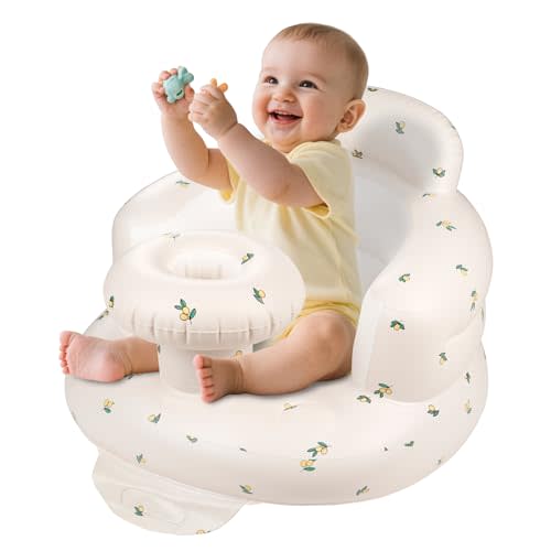 Hvygss Inflatable Baby Seat with Tray, Comfortable Sit Me Up Floor Seat for Baby Learning to Sit, Portable Built in Air Pump Back Support Blow Up Infant Floor Chair for Babies 3 Months (Olive)