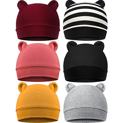 6 Pieces Newborn Baby Hat Bear Ears Infant Caps Baby Boy Girl Toddler Hats Infant Beanie Caps for 0-3 Months