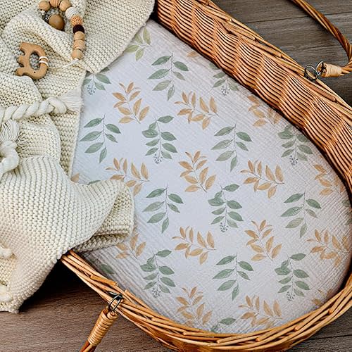 Muslin Bassinet Fitted Sheets, 2 Pack - Bright Leaves