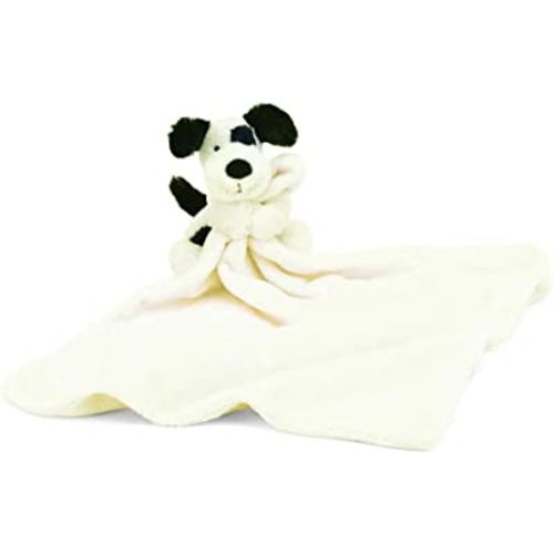 Jellycat Bashful Black and Cream Puppy Soother Stuffed Animal, 13.5 inches| Security Blanket and Lovey for Babies | Baby Gift