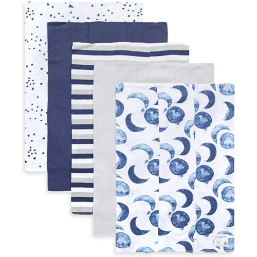 Burts Bees Baby Infant Burp Cloths, 100% Organic Cotton Extra Absorbent Soft Fabric Drool Cloths, 5-Pack Newborn Must-Have Essential Large Burping Cloths, One Size 17 x 11.75 Inches
