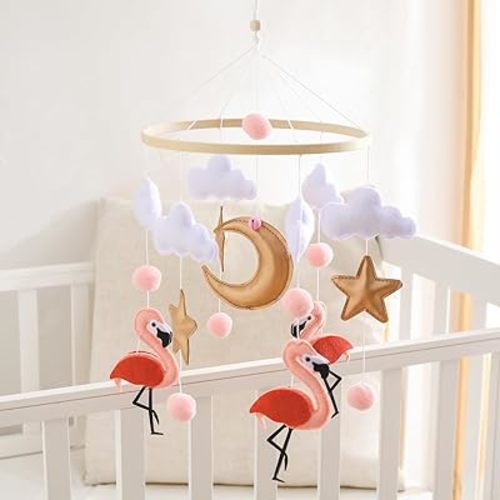 Pink Crib Mobile for Baby Flamingo Animal Nursery Mobile Gender Neutral Baby Mobile Handmade Ceiling Mobile Best Gifts for Christmas Birthday Baby Shower
