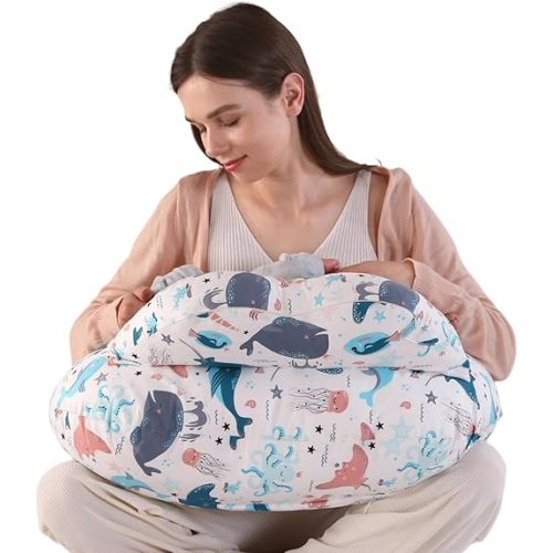 BATTOP Nursing Pillow for Breastfeeding,Baby Feeding Pillow,with Adjustable Waist Strap,Removable Slipcover,Breastfeeding Pillows for More Support for Mom and Baby,Plus Size,Extra Pillow on Top
