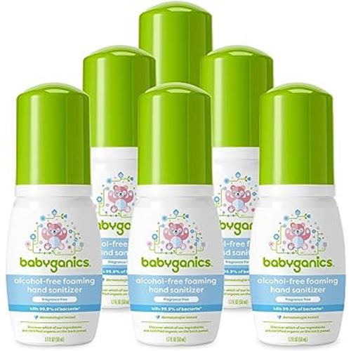 Babyganics Foaming Pump Hand Sanitizer, Alcohol Free, Travel Size, Fragrance Free, Kills 99.9% of Common Bacteria, Moisturizing, 1.69oz (Pack of 6)