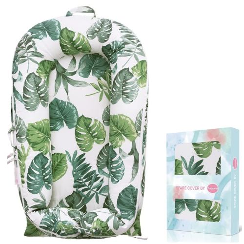 Baby Lounger Cover for Dockatot Deluxe + | 100% Cotton Hypoallergenic Newborn Premium Quality Spare Cover(Cover Only) (Tropic Leaves)