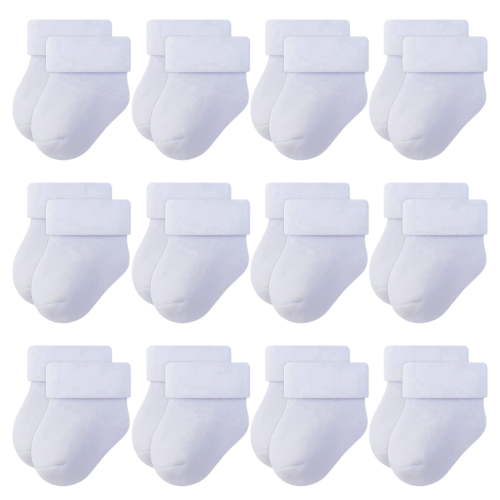 RATIVE Unisex Newborn Socks 12-Pairs Thick Terry Turn Cuff for Baby Boy and Girl, 0-6 Months