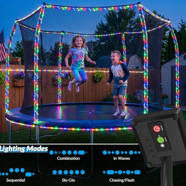 2 pack of Trampoline 200LED Solar Rope Lights Outdoor Waterproof, Warm White