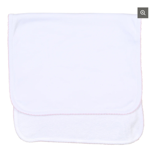 Pima Cotton Baby Burp Cloth - Magnolia Baby White with Pink Trim – Liam & Lilly