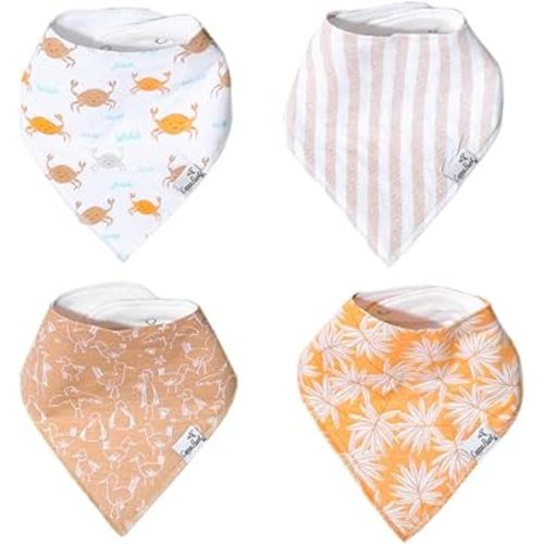 Copper Pearl 4 Pack Soft Cotton Baby Bibs for Drooling and Teething, Absorbent Drool Bibs for Baby Girl and Boy, Adjustable to Fit Newborns to Toddlers, Tons of Styles (Tide)
