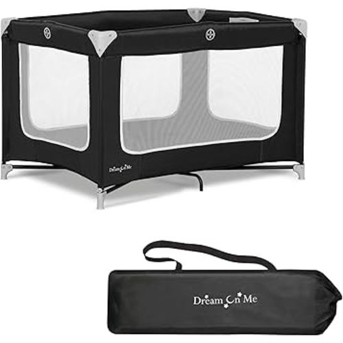 Dream On Me Zodiak Portable Playard in Black, Lightweight, Packable and Easy Setup Baby Playard, Breathable Mesh Sides and Soft Fabric - Comes with a Removable Padded Mat