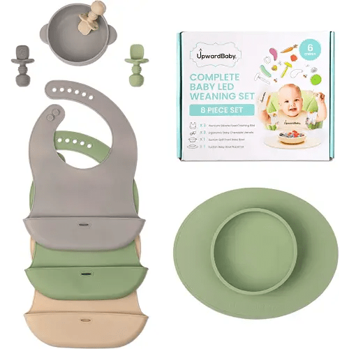 UpwardBaby Led Weaning Supplies - Suction Plates for Baby - Spoons Self Feeding 6 months Suction Bowls Silicone Plates - Toddler Plates Bowls Self Eating - Infant First Stage BLW Utensils 6-12 Months
