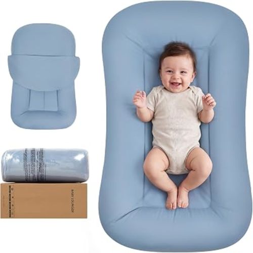 Baby Lounger for Newborn 0-24 Months, Baby Lounger Compliant with 16 CFR 1243, Soft Cotton Portable Infant Lounger for Supervised Awake Time, Washable Cover (Navy Blue), Pallet of Product