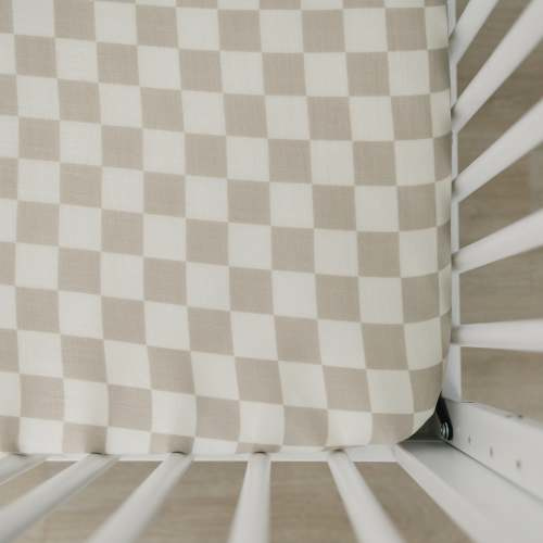 Taupe Checkered Crib Sheet by Mebie Baby – Avery and Everett