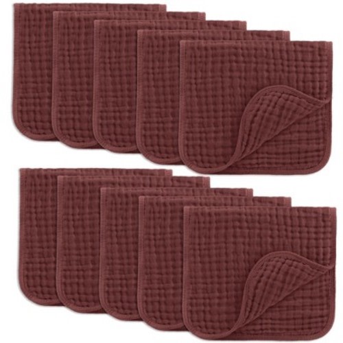 Comfy Cubs Muslin Burp Cloths 20" x 10", Pack of 10 - Large, 6-Layer, Soft Ultra Absorbent 100% Cotton - Wine