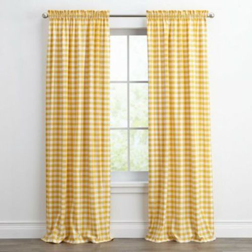 Kate Aurora Country Farmhouse Buffalo Check Plaid Gingham Single Window Curtain - 42 In. W X 84 In. L, Yellow