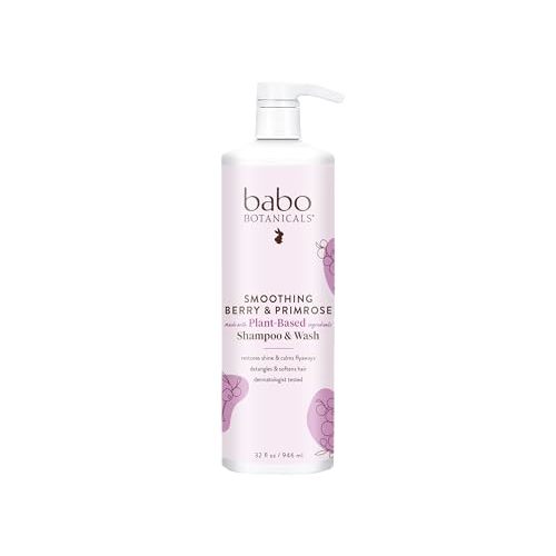 Babo Botanicals Smoothing Berry 2-in-1 Shampoo & Wash - Detangling & Nourishing - Eliminates Frizz & Prevents Static - Evening Primrose Oil - For all ages - Light Berry Fragrance- Vegan