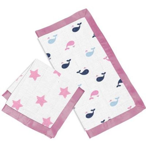 Bacati - Little Sailor Girls Boats/whales Muslin 2 Pc Security Blankets