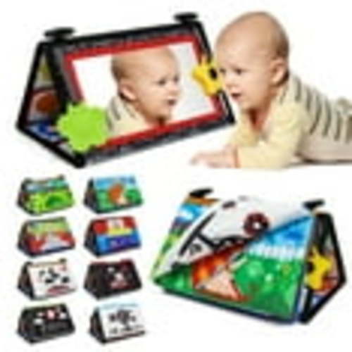 Dr.Rapeti Tummy Time Floor Mirror for Baby Infant Toddler Kids Black and White High Contrast baby toy with Crinkle Cloth Book Teethers Floor Activity Toy Washable Non-Toxic