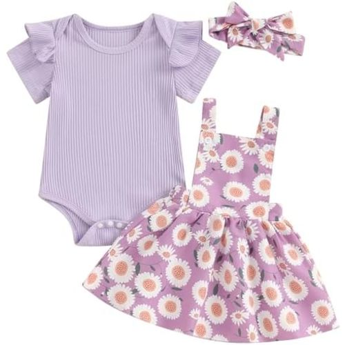 Mubineo Baby Girl Clothes Summer Cute Skirt Outfits Short Sleeve Romper Floral Overall Skirt Dress Infant Newborn Outfit