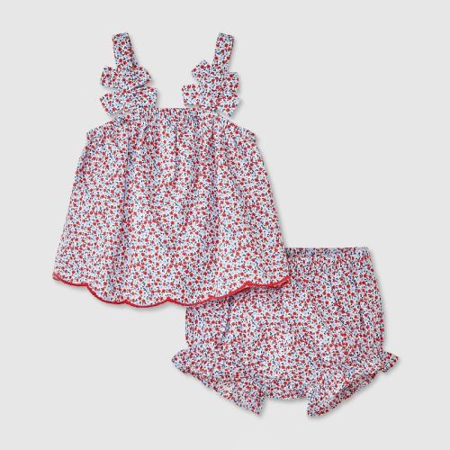 Baby Girls' Floral Bow Top & Bottom Set - Cat & Jack™ Blue/Red 0-3M