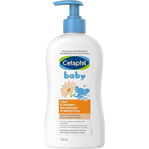 Cetaphil Baby Wash & Shampoo With Organic Calendula - Tear Free - Paraben, Colourant and Mineral Oil Free - 400ml Pump