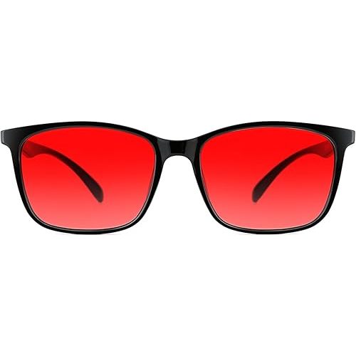 TIJN Sleep Glasses for 99.9% Blue Green Light Blocking Dual AR Coatings Red Lens for Computer Gaming Reduce Eyestrain, TR90, Black
