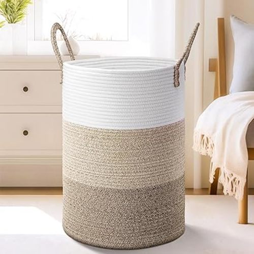Laundry Basket,Woven Cotton Rope Laundry Hamper,60L for Decorative Storage of Dirty Clothes,Toys and Blankets in Bathroom,Bedroom and Living Room